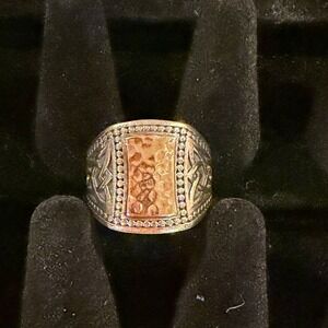 Sz 11 Keith Jack 10k Hammered Gold 925 Sterling Silver Celtic Knot Signet Ring